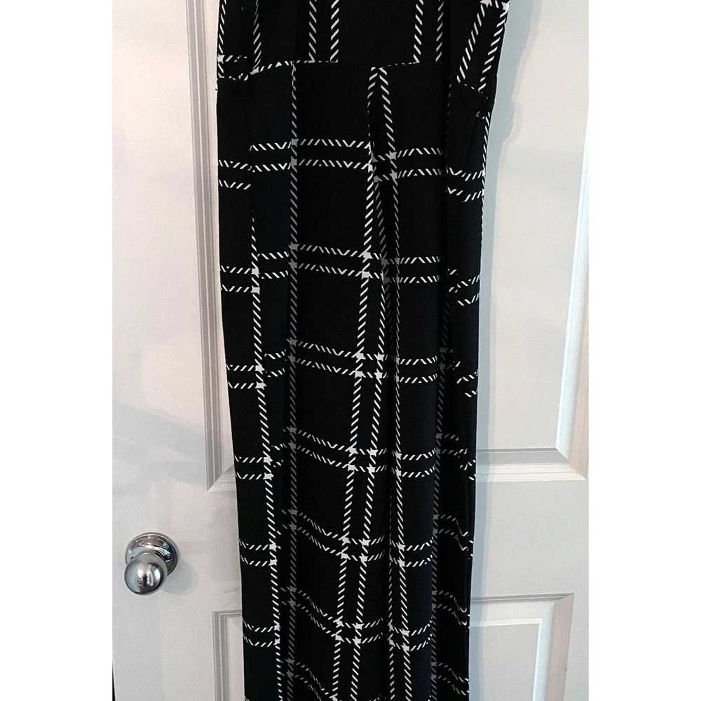 Jolie & Joy Black‎ White Windowpane Plaid Wide Leg Jumpsuit Spaghetti Strap L
